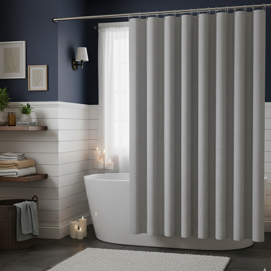 Rideau de douche gris clair élégant dans salle de bain | Dush | Instant rideau 