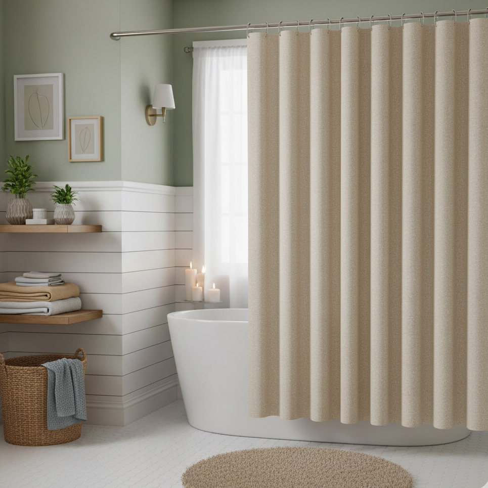 rideau de douche marron beige tendance salle de bain | Dush | Instant rideau