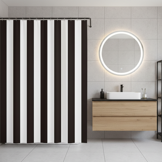 Rideau de douche à rayure noir et blanc  dans salle de bain moderne | Hydra | Instant rideau 