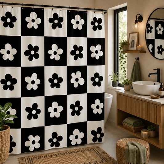 Rideau de douche rétro aux coloris originaux avec design unique, protection contre l’eau et décoration moderne | Punchy | Instant Rideau