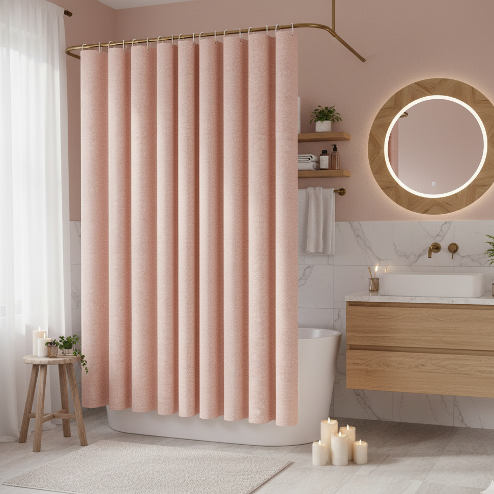 Rideau de douche rose moderne dans salle de bain | Dush | Instant rideau 