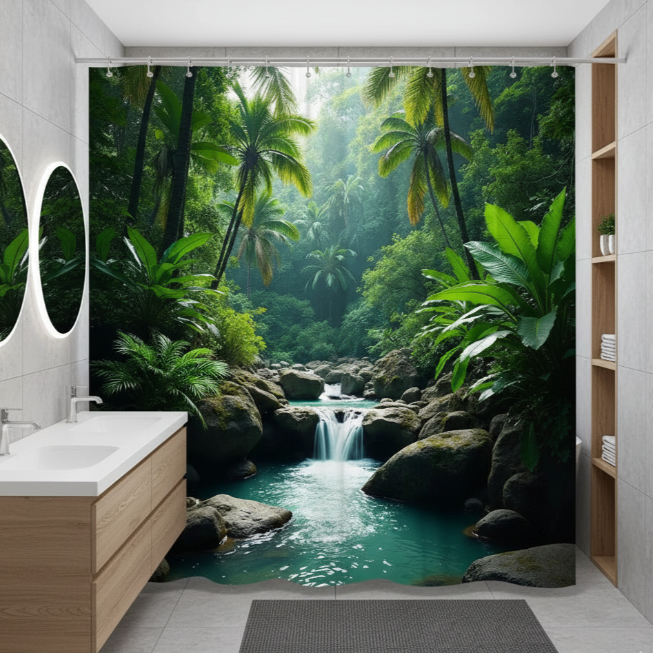 Rideau de douche style nature dans salle de bain | Tropico | Instant rideau 