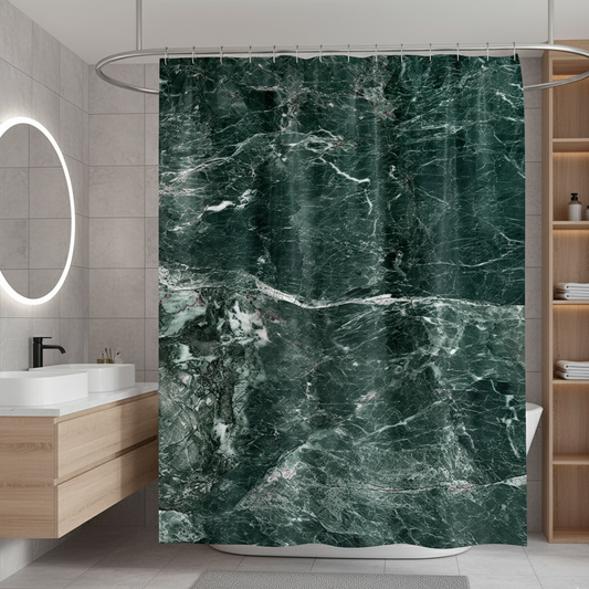 Rideau de douche couleur vert salle de bain effet marbre | Marbrelle | Instant rideau 