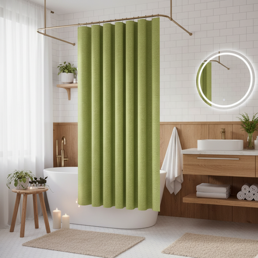 Rideau de douche vert anis dans salle de bain moderne et elegant | Dush | Instant rideau 