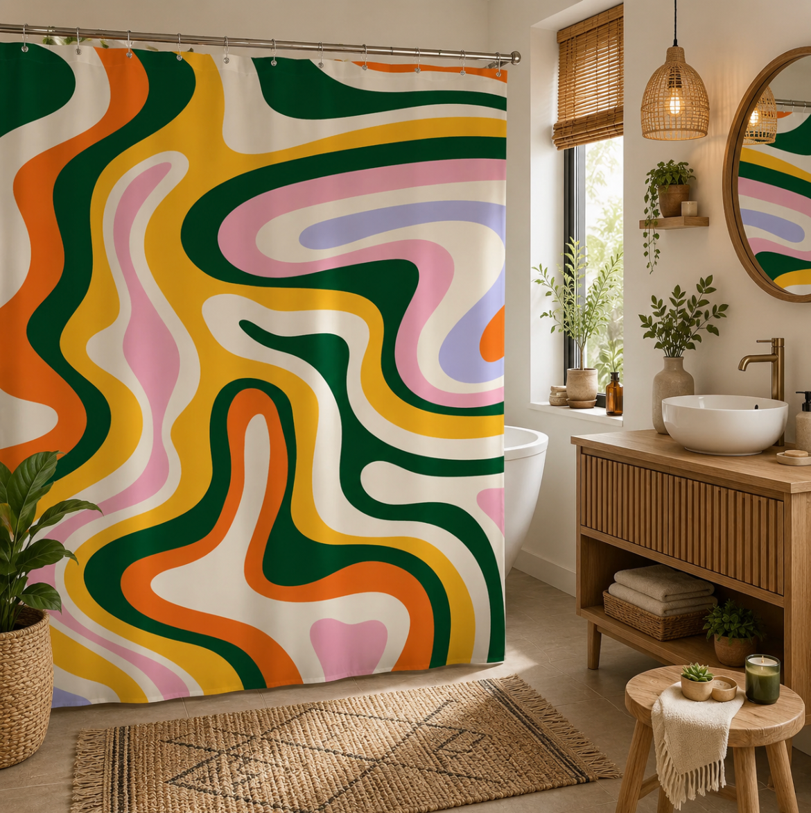 Rideau de douche vintage pour décoration de salle de bain avec look authentique, tissu imperméable et installation facile | Punchy | Instant Rideau