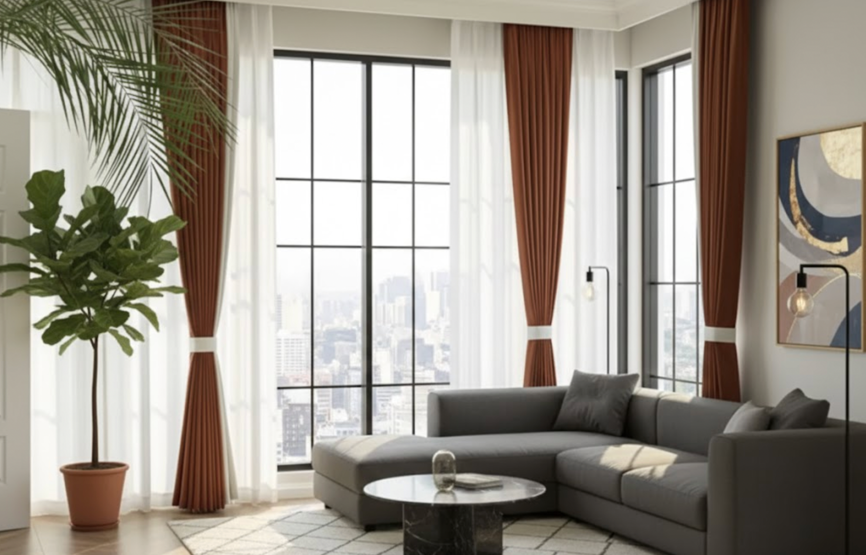 Rideau décoratif terracotta en chenille, isolation et élégance intérieure | Rups | Instant Rideau