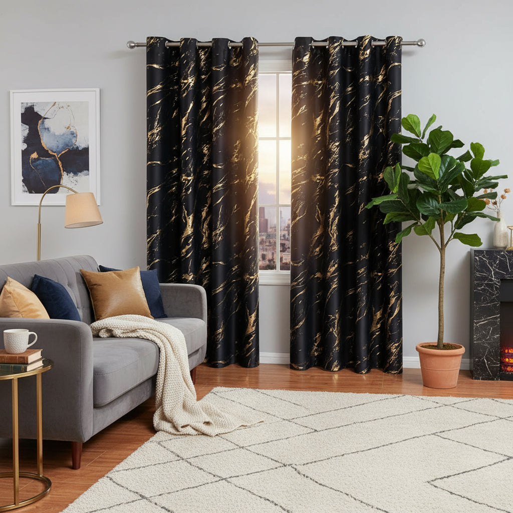 Rideau design noir et or salon moderne | Seraphis | Instant Rideau
