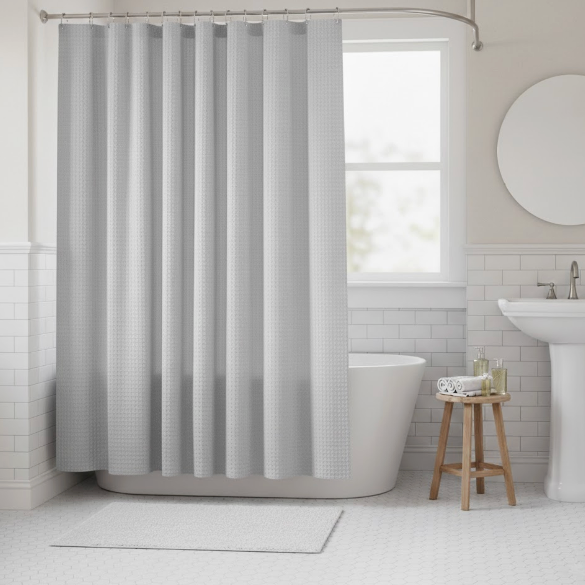 Rideau de douche gris effet gaufre épais imperméable et anti-moisissure pour salle de bain | Gofry | Instant Rideau
