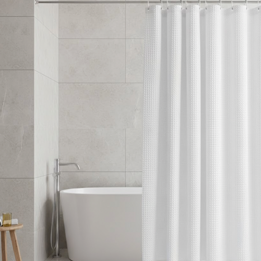 Rideau de douche blanc épais effet gaufre, imperméable et anti-moisissure pour salle de bain | Gofry | Instant Rideau
