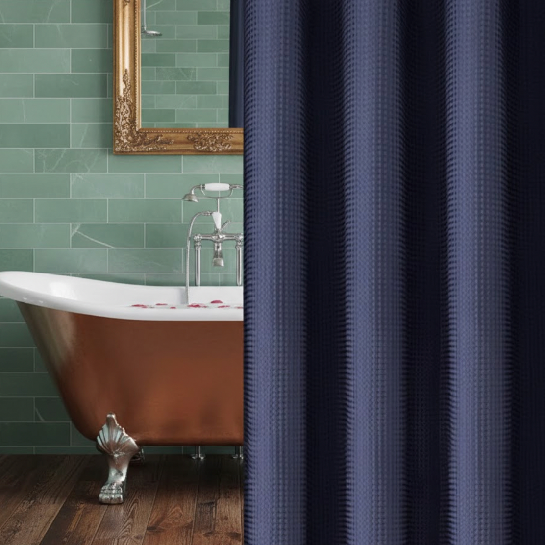 Rideau de douche bleu foncé épais effet gaufre, imperméable et anti-moisissure pour salle de bain Gofry | Instant Rideau
