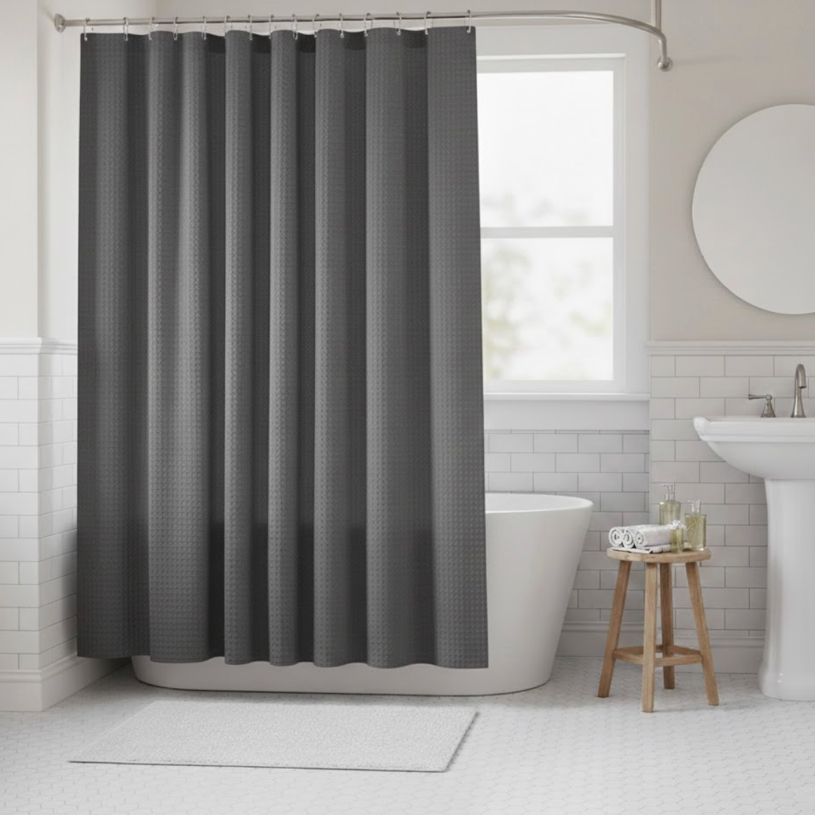 Rideau de douche gris foncé effet gaufre épais imperméable salle de bain | Gofry | Instant Rideau
