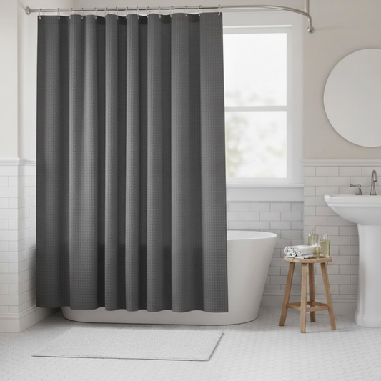 Rideau de douche gris foncé effet gaufre épais imperméable salle de bain | Gofry | Instant Rideau
