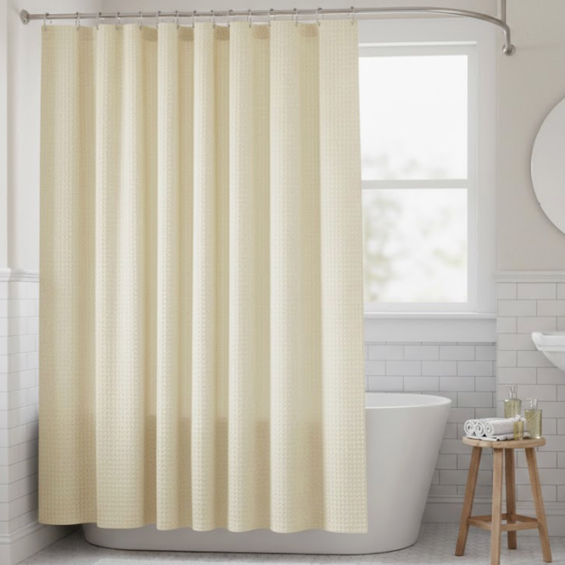 Rideau de douche jaune épais effet gaufre, imperméable et anti-moisissure | Gofry | Instant Rideau
