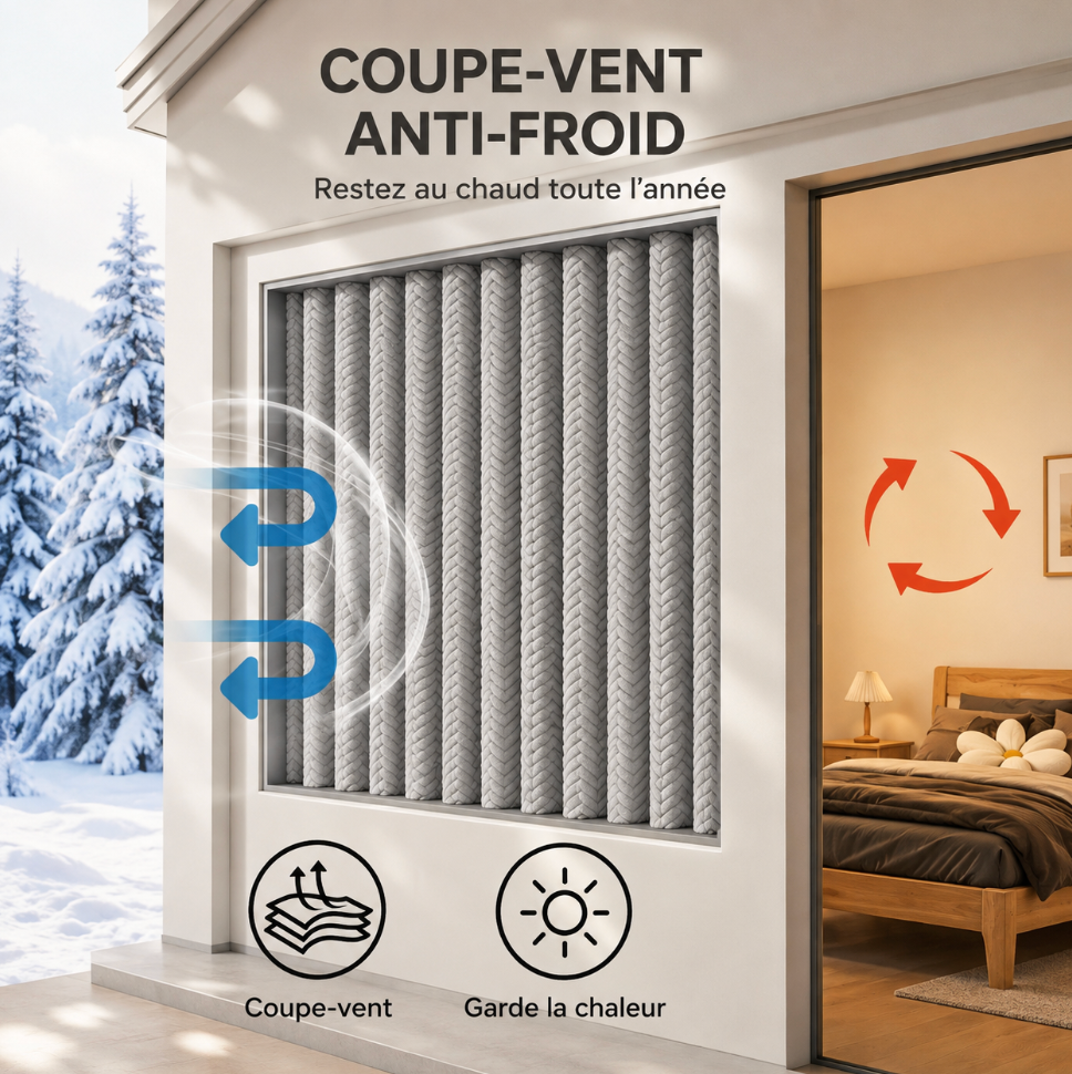 Rideau épais gris isolant contre le froid et la lumière avec doublure douce effet velours, plusieurs méthodes d’installation et crochets fournis | Acrome | Instant rideau