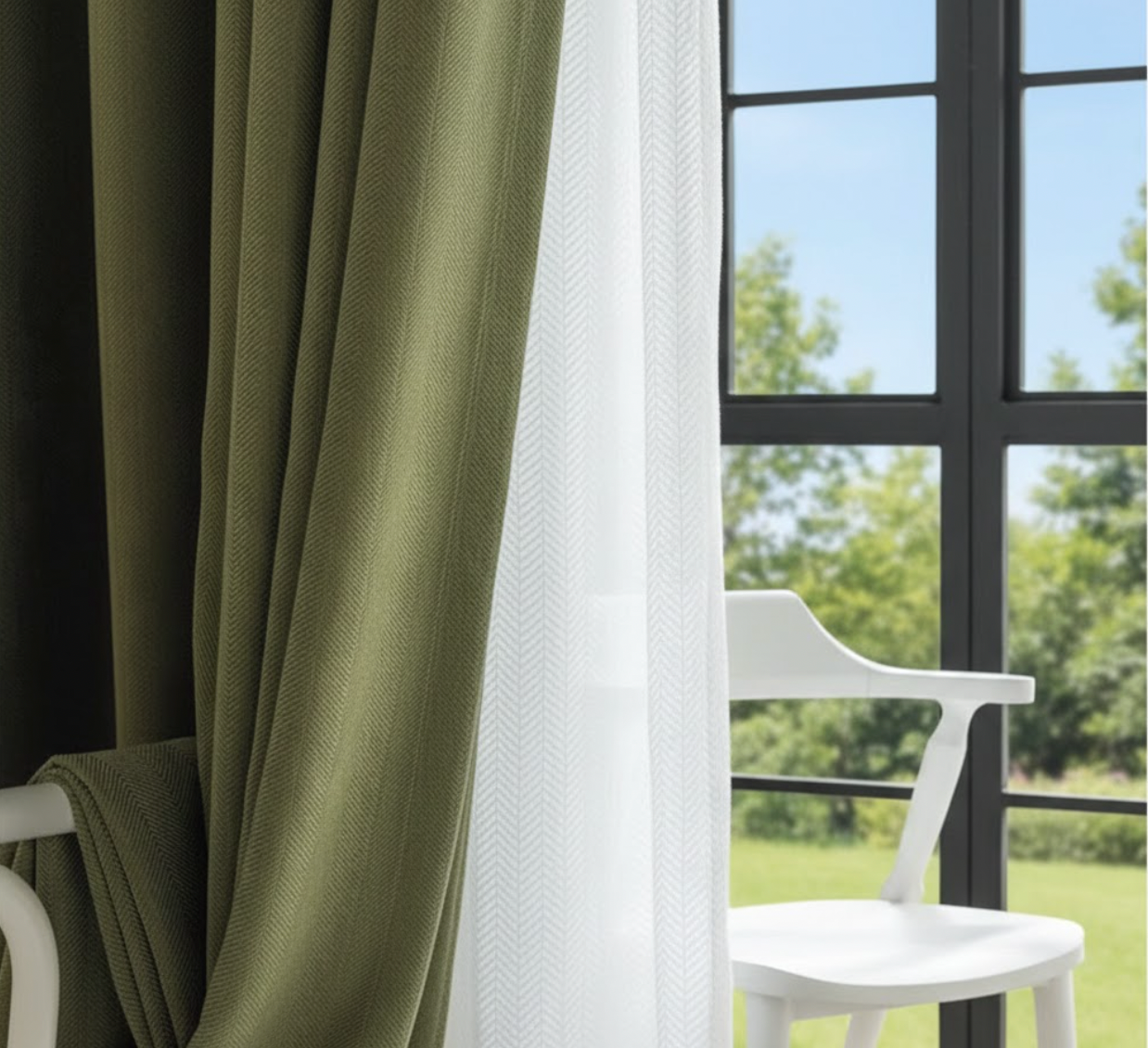 Rideau épais vert olive motif chevrons, occultation maximale et style contemporain | Rups | Instant Rideau