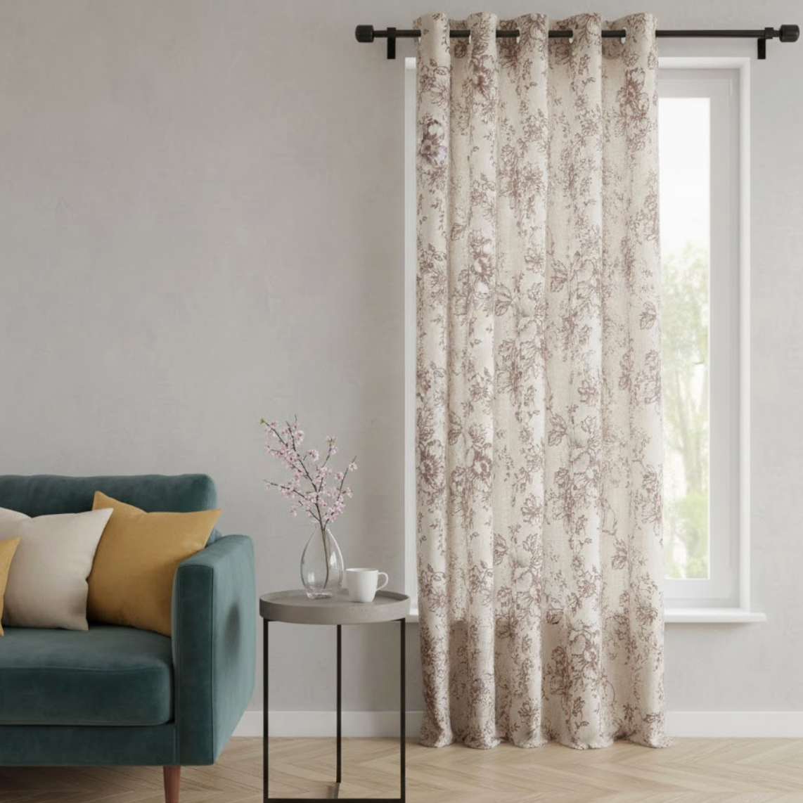 Rideau floral en coton et lin avec motifs rouges pivoine pour salon élégant et naturel | Cotale | Instant rideau