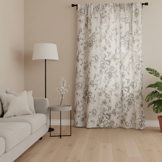 Rideau floral en coton lin motif pivoine pour salon élégant et naturel | Cotale | Instant rideau