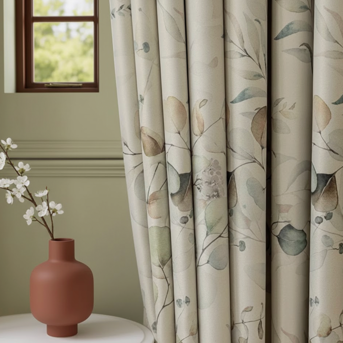 Rideau floral Outono avec feuilles marron à haut ombrage | Outono | Instant Rideau