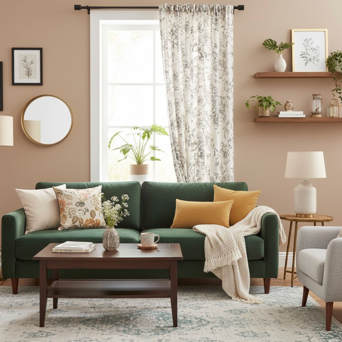 Rideau floral haut de gamme en coton lin, motifs pivoine pour une déco de salon raffinée | Cotale | Instant rideau