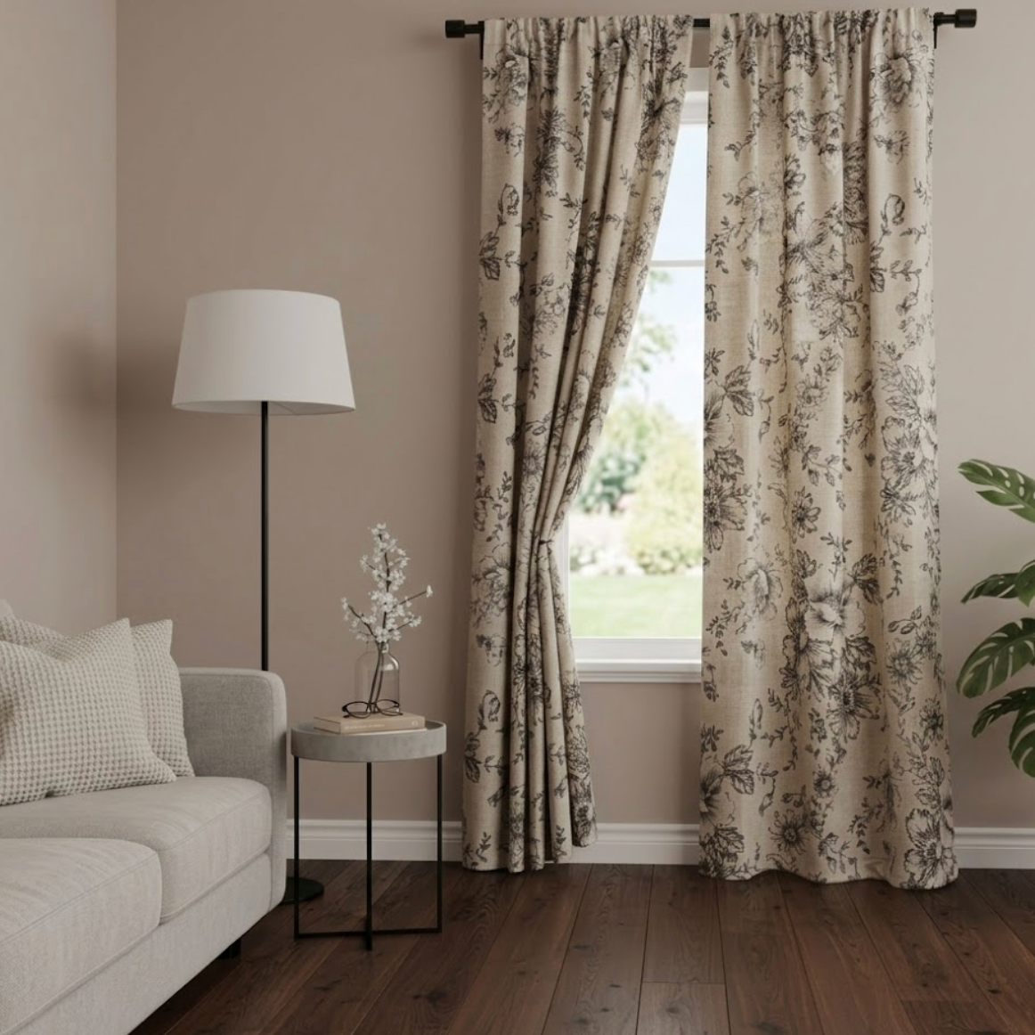 Rideau floral haut de gamme en coton lin, motifs pivoine pour une déco de salon raffinée | Cotale | Instant rideau