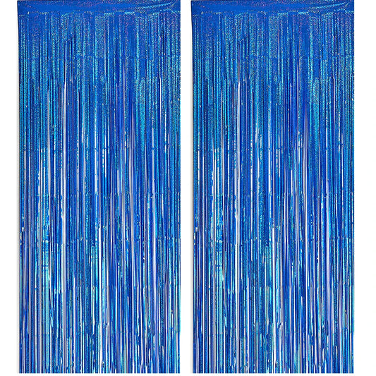 Rideau à franges métalliques bleu pour décoration de fête | Instant Fêtes