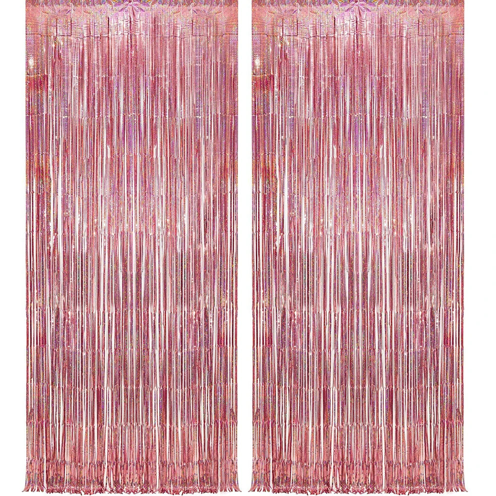 Rideau à franges rose métallique pour décoration de fête | Instant Fêtes
