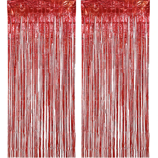 Rideau à franges rouge métallique pour décoration de fête | Instant Fêtes