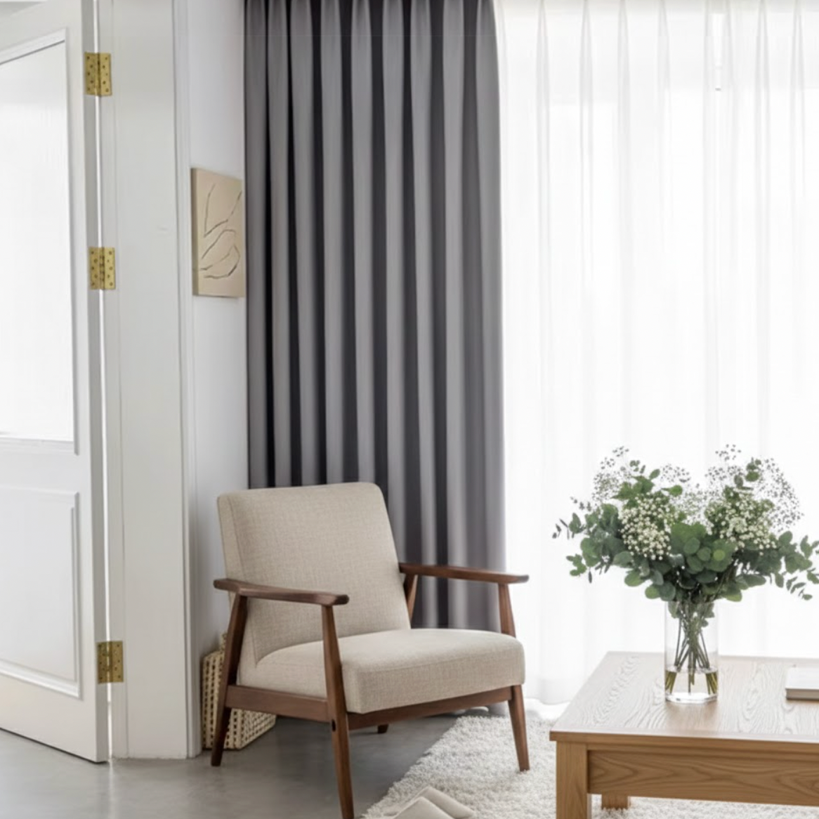 Rideau gris épais acoustique sol au plafond pour grandes fenêtres | Silenza | Instant Rideau