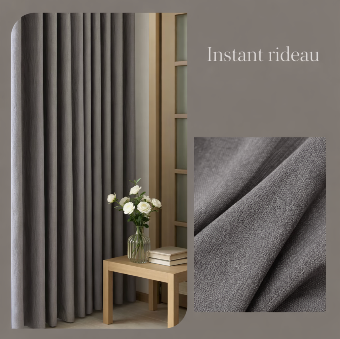 Rideau gris anti-bruit au design contemporain, pour un confort optimal | Sonara | Instant rideau