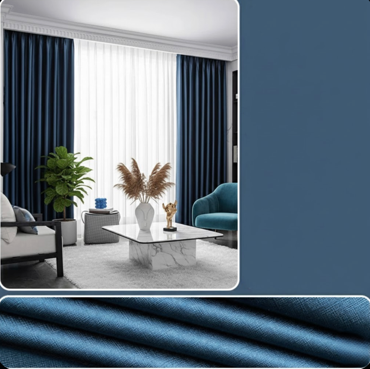 Rideau isolant thermique bleu canard  | Throne | Instant Rideau Bleu canard / L100 x H200 / Galon fronceur