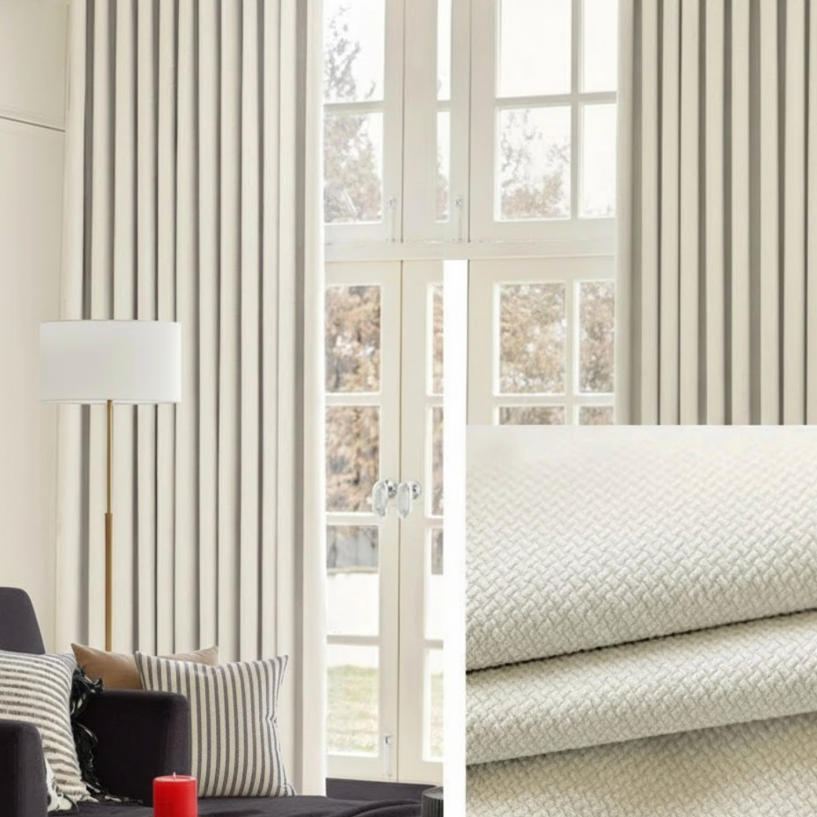 Rideau jacquard beige | Imperial | Instant Rideau Beige / L100 x H270 / Galon fronceur