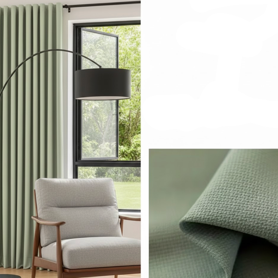 Rideau jacquard vert occultant tissu | Imperial | Instant Rideau