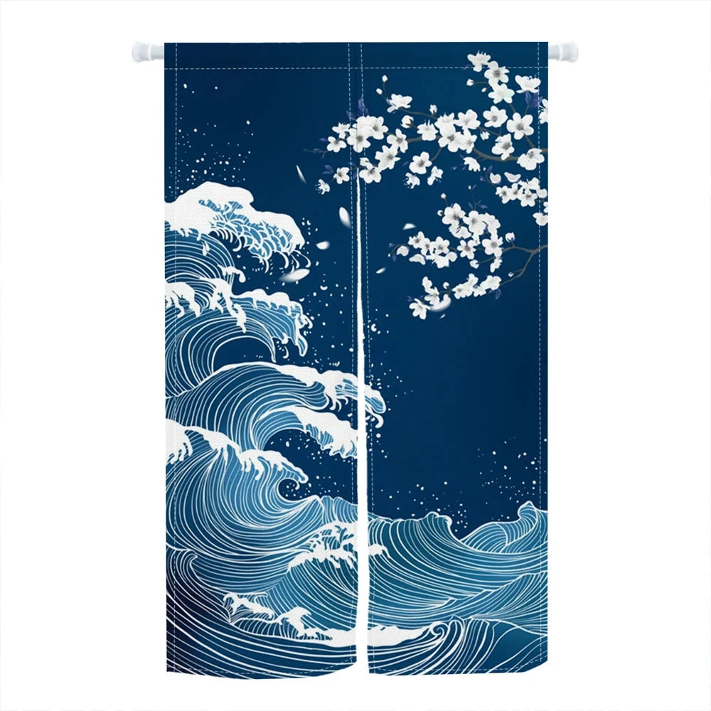 Rideau japonais bleu | Noren | Instant Rideau Bleu vague / L65 x H90