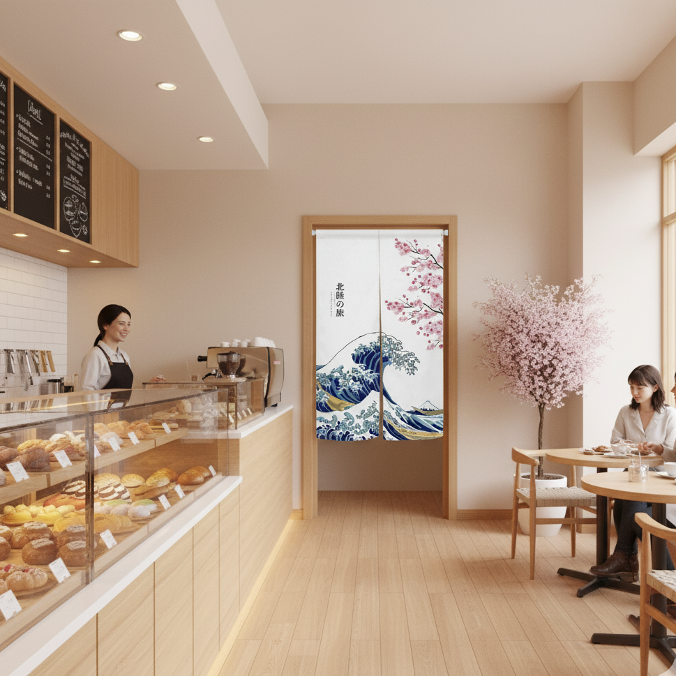 Rideau japonais cerisier apportant élégance et chaleur dans la décoration d’intérieur | Noren | Instant rideau