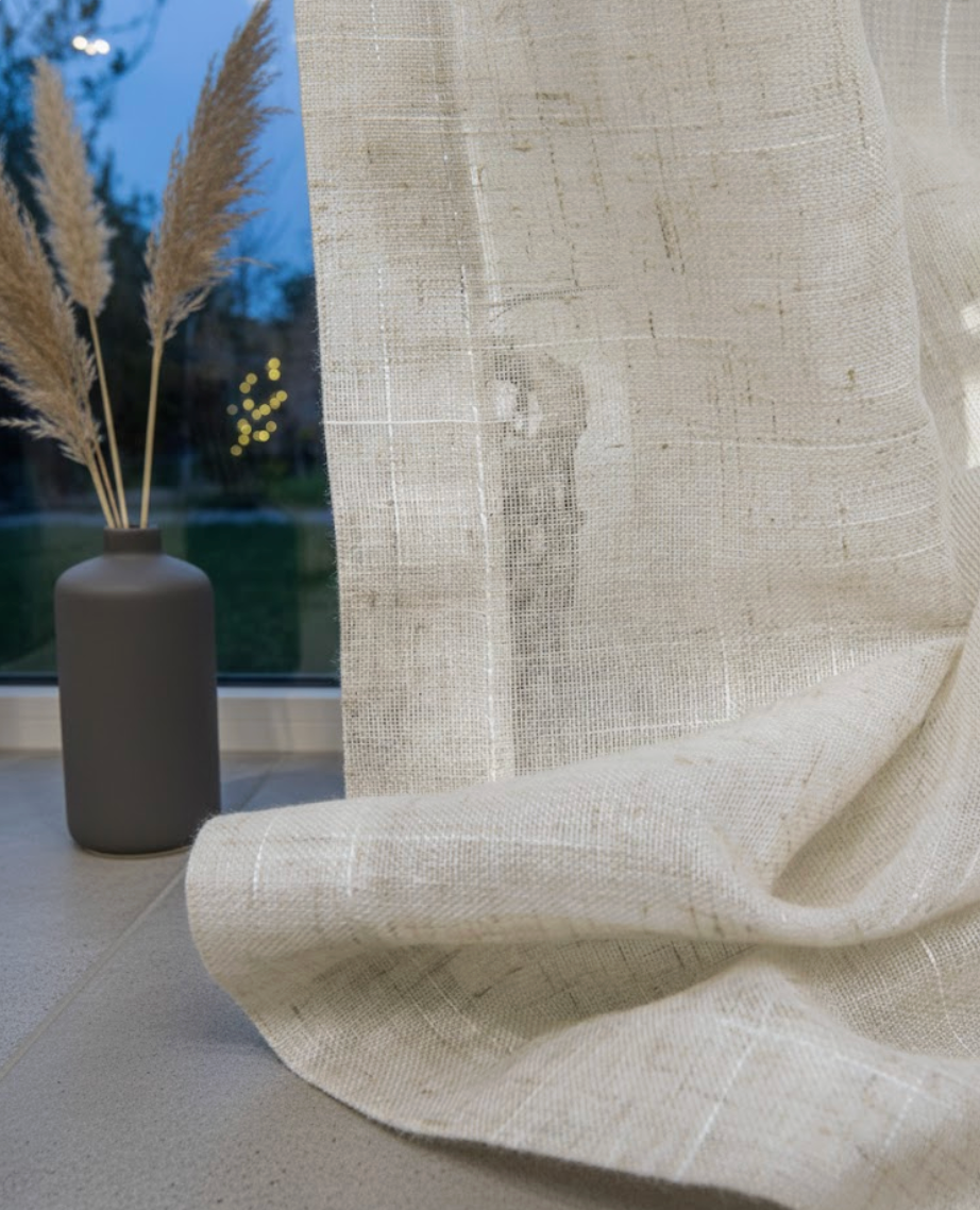Rideau en lin beige naturel à ombrage léger pour salon et chambre | Lino Instant Rideau
