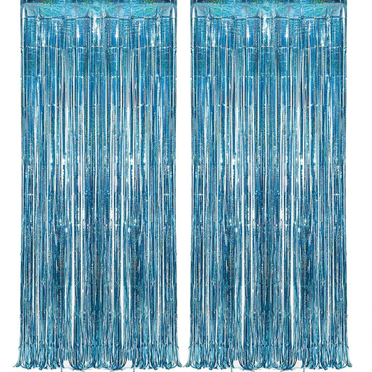 Rideau à franges bleu ciel pour créer un fond photo élégant | Instant Fêtes