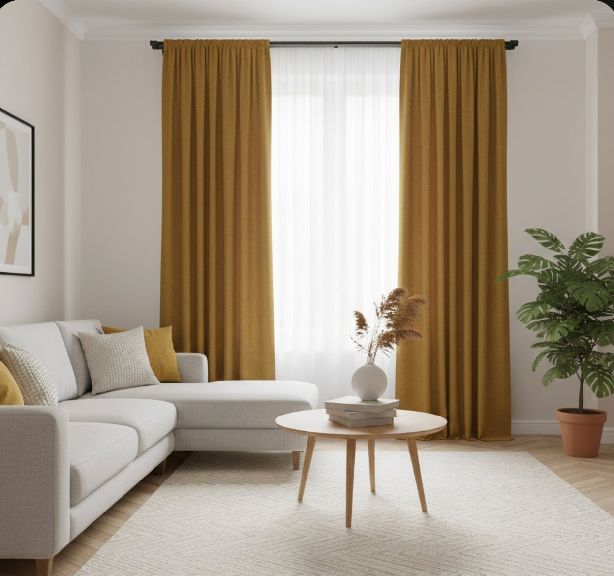 Rideau design en chenille moutarde, ambiance cosy et finition soignée | Rups | Instant Rideau