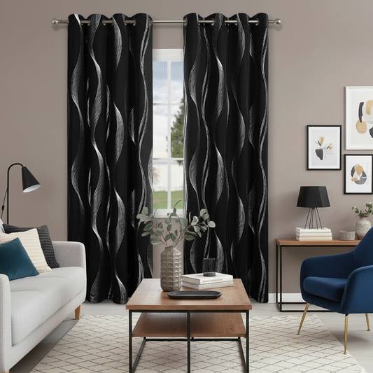 Rideau occultant noir occultant noctis dans un salon moderne | Noctis | Instant Rideau