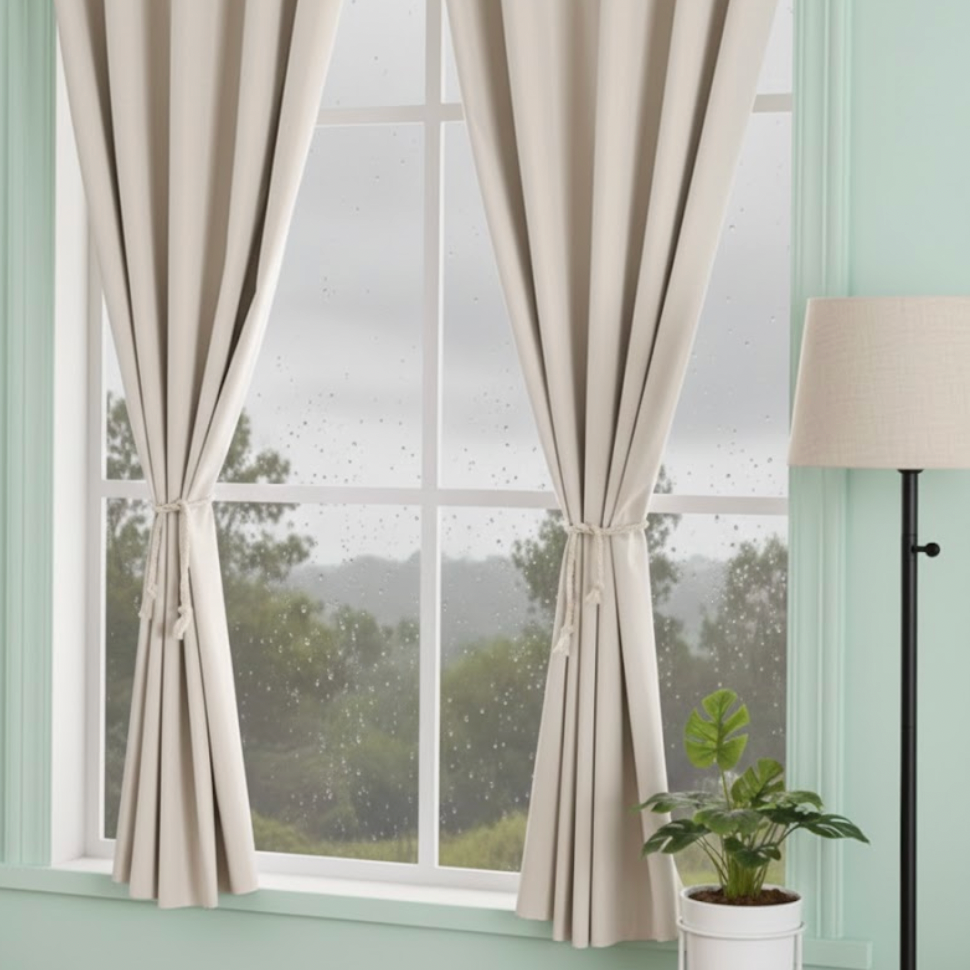 Rideau adhésif occultant beige sans perçage pour fenêtre | Nuitfix | Instant Rideau