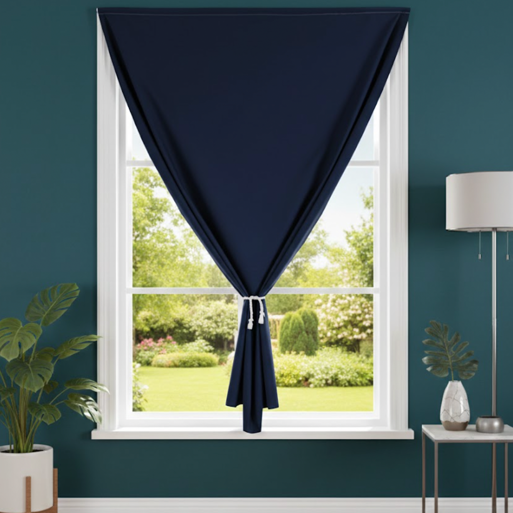 Rideau adhésif occultant bleu foncé sans perçage pour fenêtre | Instant Rideau