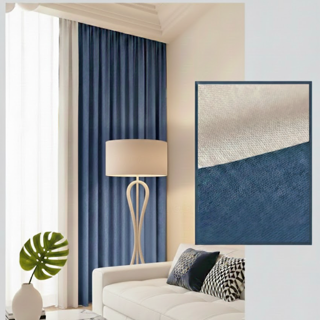 Rideau occultant et insonorisé bleu marine‑beige pour chambre et salon, isolation phonique et thermique | Silencio | Instant Rideau
