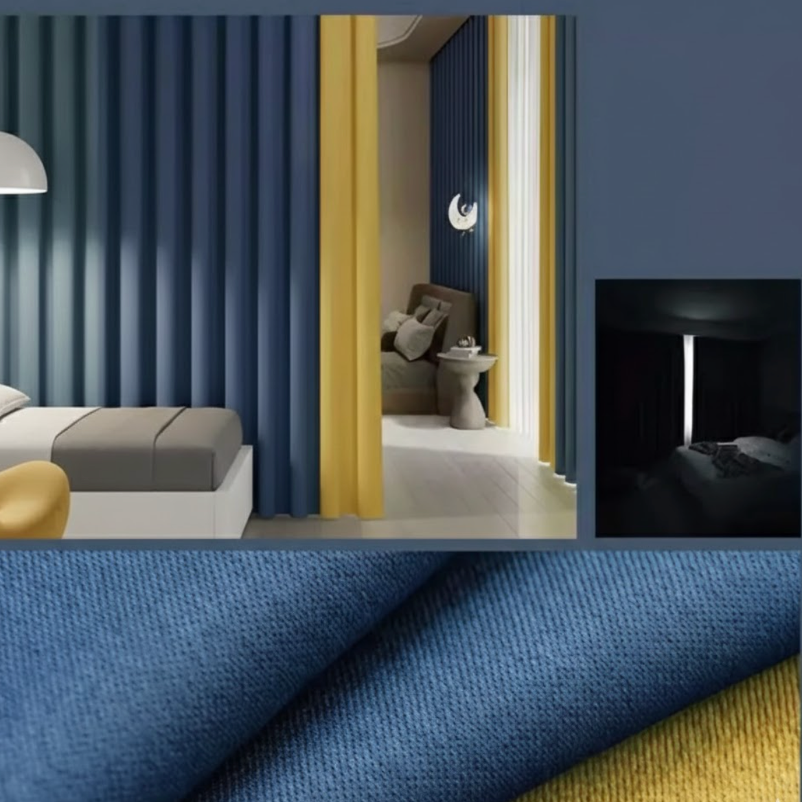 Rideau occultant et insonorisé bleu marine-jaune pour chambre et salon, confort visuel et isolation phonique | Silencio | Instant Rideau