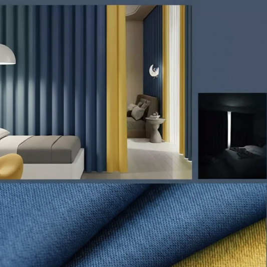 Rideau occultant et insonorisé bleu marine-jaune pour chambre et salon, confort visuel et isolation phonique | Silencio | Instant Rideau