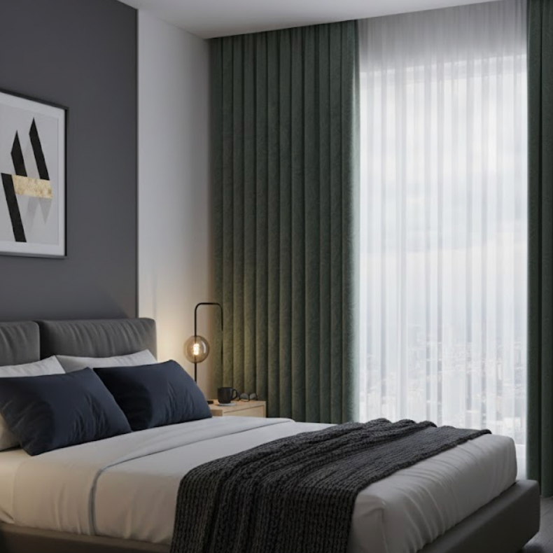 Rideau occultant thermique vert en chenille | Héritage | Instant Rideau