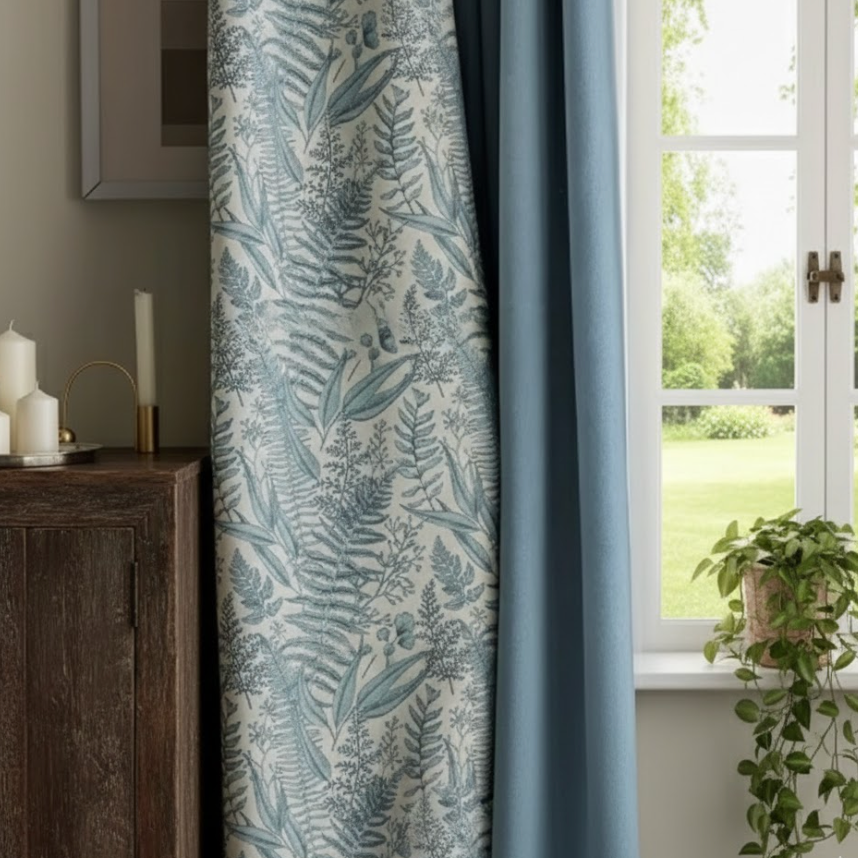 Rideau en chenille bleu à occultation douce, décoration intérieure haut de gamme | Matina | Instant Rideau
