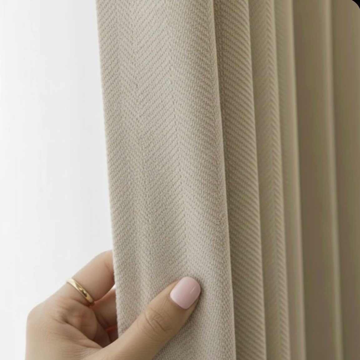 Rideau occultant épais beige motif tissus matiere  | Velunia | Instant Rideau