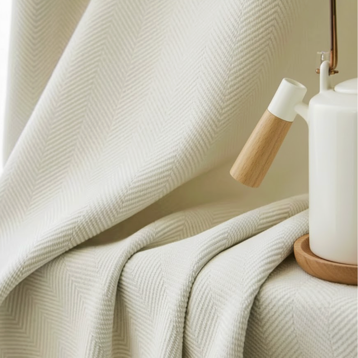 Rideau occultant epais ecru motif | Velunia | Instant Rideau