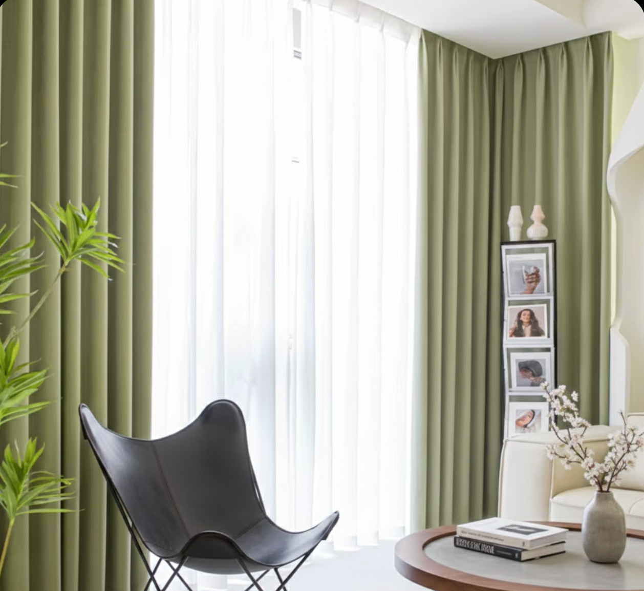 Rideau occultant épais vert salon | Vélunia