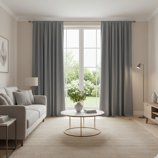 Rideau occultant gris dans un salon lumineux l Nobilis | Instant Rideau