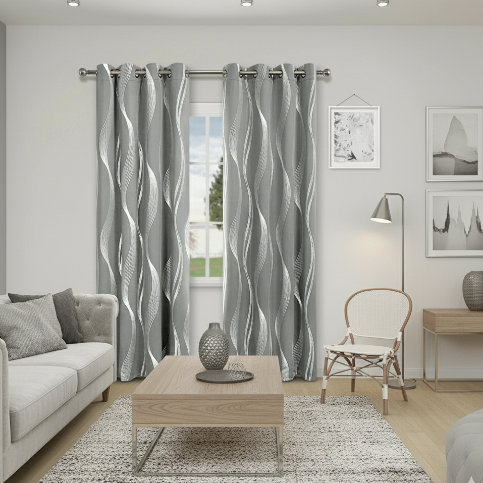 Rideau occultant gris dans un salon moderne et decoré | Noctis | Instant Rideau